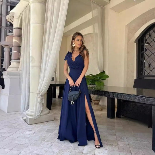 Abendkleid Langer Plissierter Einfarbiger - Arvani