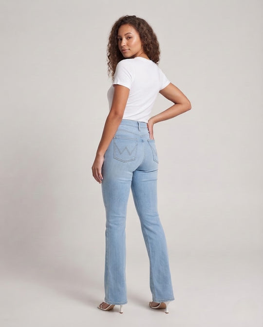 Damen Retro Flared-Jeanshose mit hoher Taille und figurbetonter Hüftpartie Nord Taschen