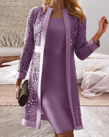 Damen Spitze Strickjacke Kleid Zweiteiliges Satz