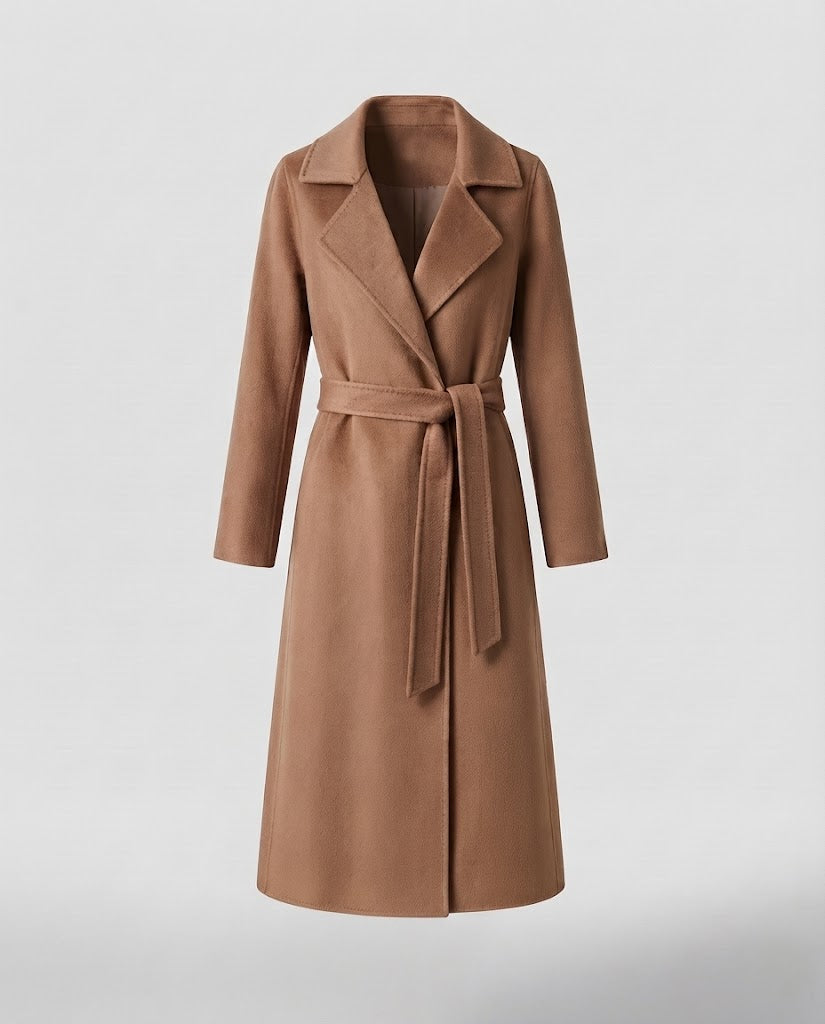 Damen klassischer Wollmantel mit weitem Revers und schlanker A-Linie Nord Taschen