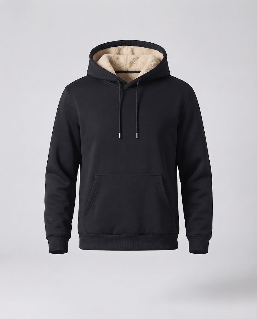 Herren Kapuzen-Sweatshirt mit Teddyfutter, Kängurutasche & geripptem Saum Nord Taschen