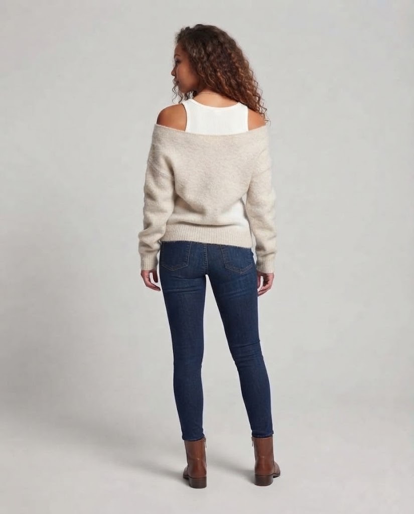Damen Oversize Strickpullover mit Ein‑Schulter‑Layering und flauschiger Mohairoptik Nord Taschen