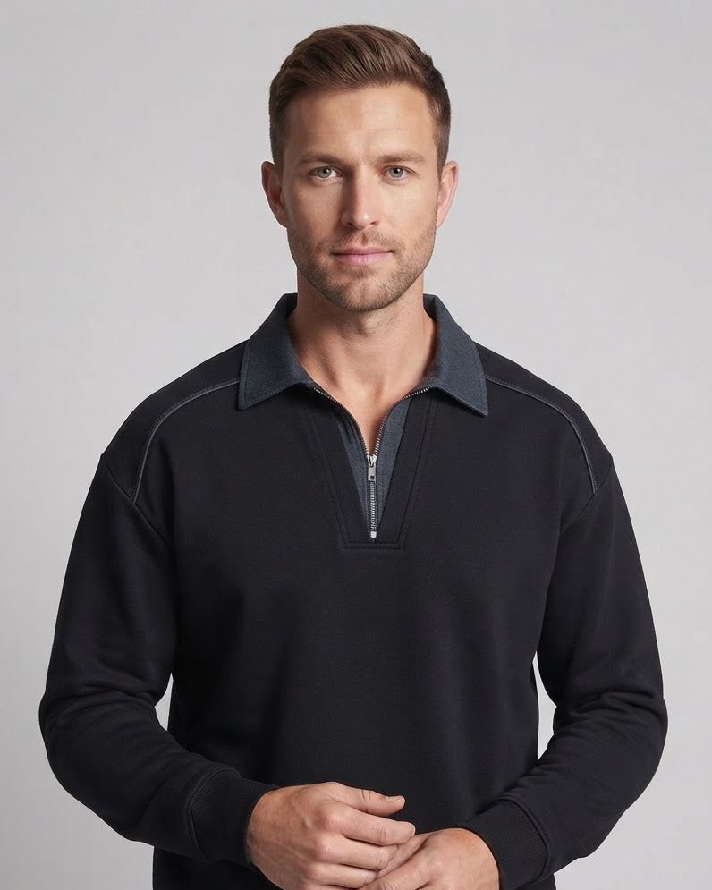 Herren Oversize Sweatshirt mit Hemdkragen-Optik und halbhohem Reißverschluss Nord Taschen