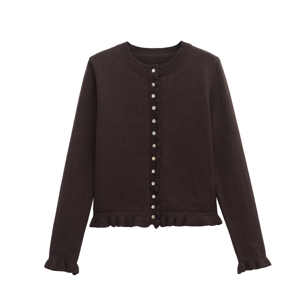 Rüschen Frauen Cardigan mit Knöpfen, Schickes Schichted Oberteil