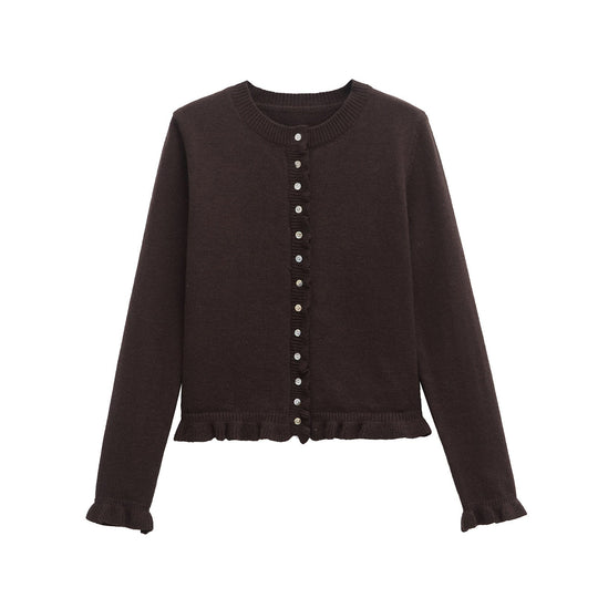 Rüschen Frauen Cardigan mit Knöpfen, Schickes Schichted Oberteil