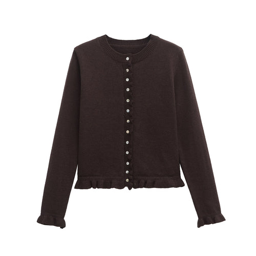 Rüschen Frauen Cardigan mit Knöpfen, Schickes Schichted Oberteil