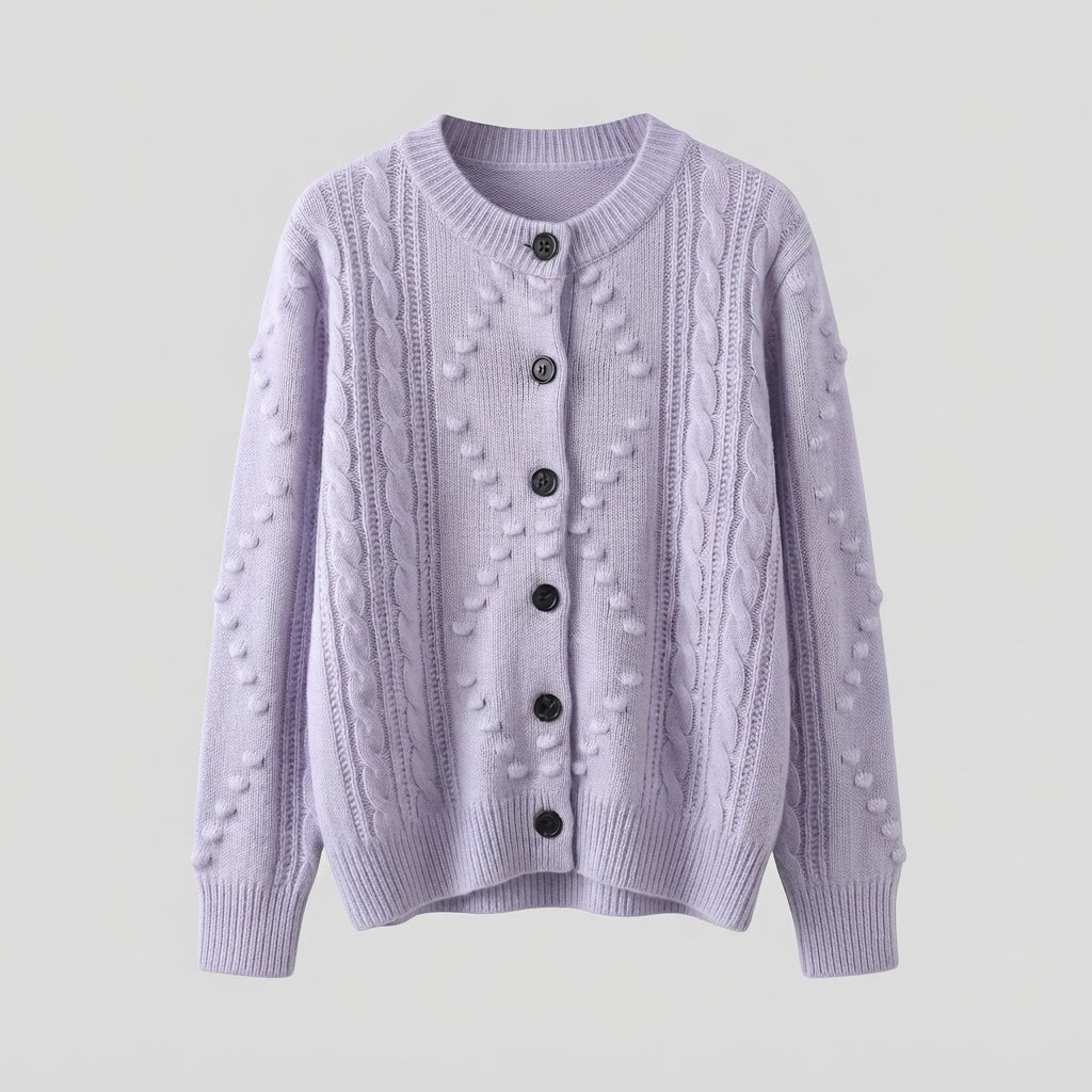 Damen Feinstrick-Cardigan mit Zopfmuster, Noppen-Ajour und Rundhalsausschnitt Nord Taschen