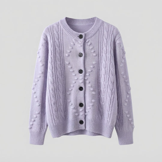 Damen Feinstrick-Cardigan mit Zopfmuster, Noppen-Ajour und Rundhalsausschnitt Nord Taschen