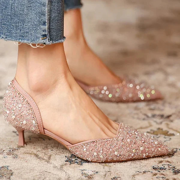 Stilvolle Schuhe mit Spitzer Zehe und Mittlerem Absatz mit Glitzeroberfläche
