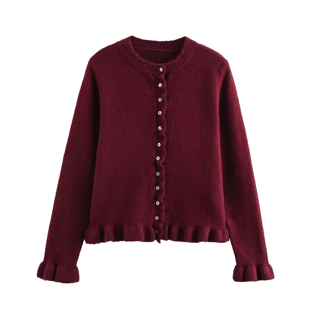 Rüschen Frauen Cardigan mit Knöpfen, Schickes Schichted Oberteil
