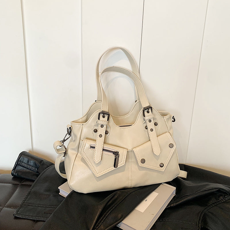 Nord Taschen | Vegane Rindsleder Hobo-Tasche, Motorradstil Schultertasche