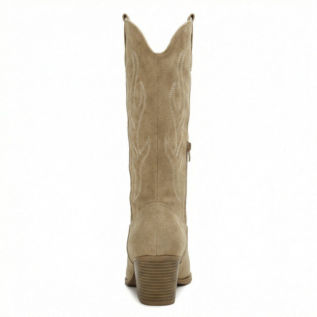 Cowboy Stiefel Retro Chunky Heel Spitzstiefel mit Stylischem Seitenreißverschluss