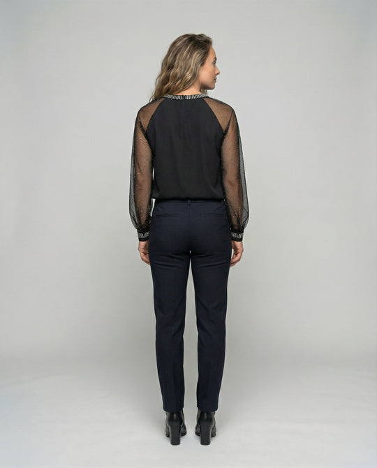 Nord Taschen Damen Mesh-Bluse mit Strassbesatz und transparenten Ärmeln