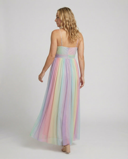 Trendiges Maxikleid mit Spaghettiträgern und buntem Farbverlauf - Arvani