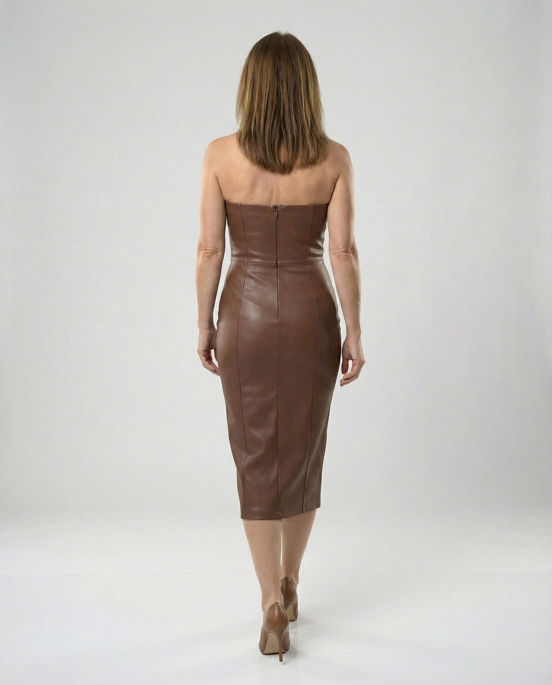 Damen Midikleid trägerlos Lederoptik