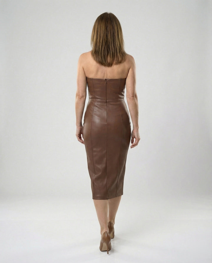 Damen Midikleid trägerlos Lederoptik