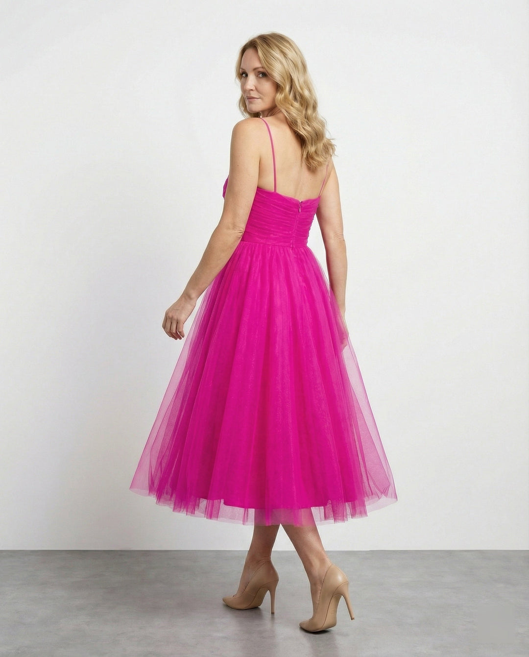 Damen Tüll Maxikleid mit Herz Ausschnitt - Arvani