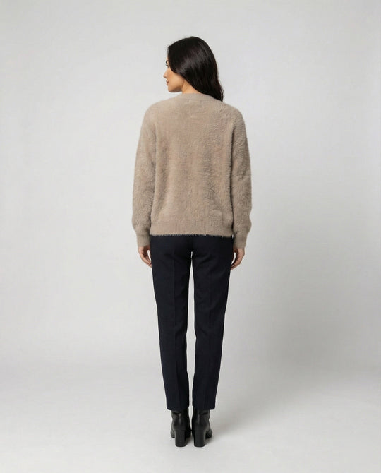 Strickjacke Damen flauschig mit großen Knöpfen und V-Ausschnitt