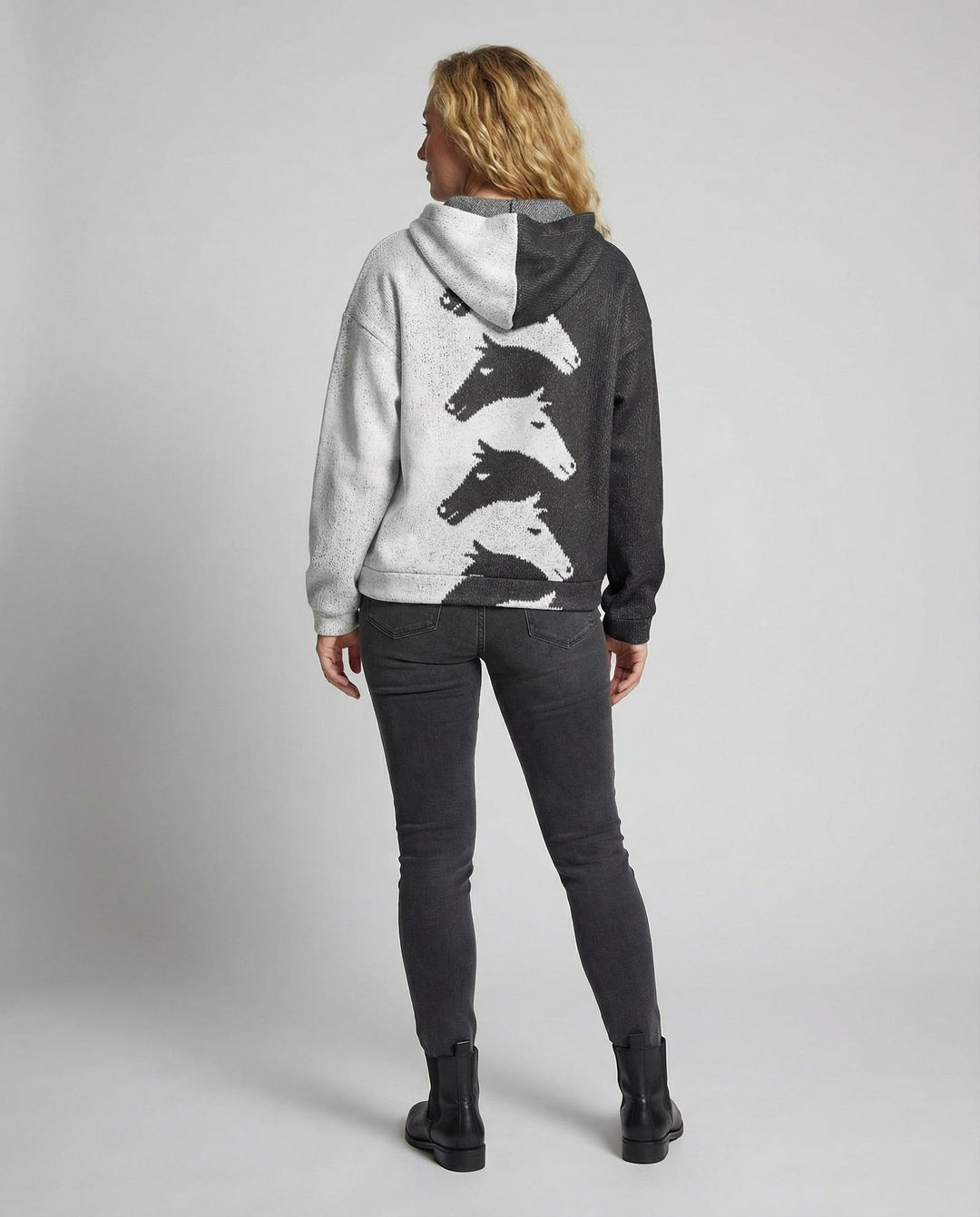 Damen Hoodie mit kreativem Pferdemuster & bequemer Passform