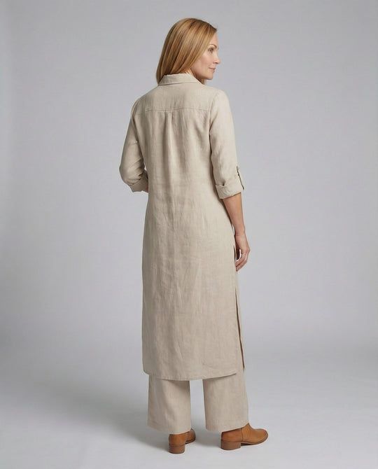 Leinen Maxikleid Mit Knopfleiste Damen