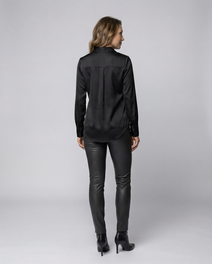 Damen elegante Satinbluse mit klassischem Kragen und zeitlosem Schnitt