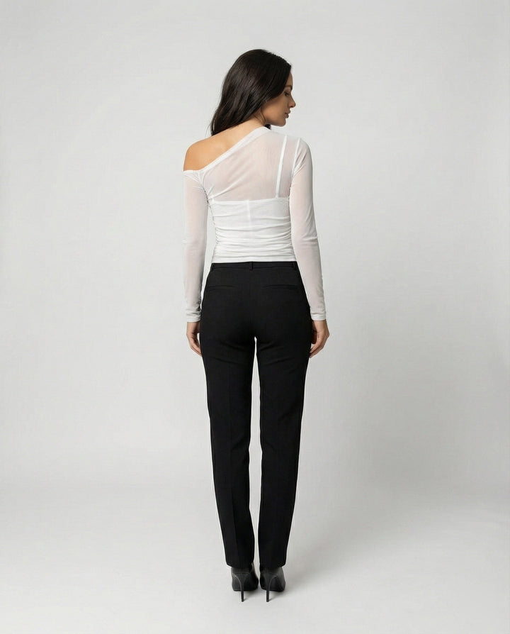 Damen Elegantes asymmetrisches Oberteil mit schulterfreiem Design und Raffung