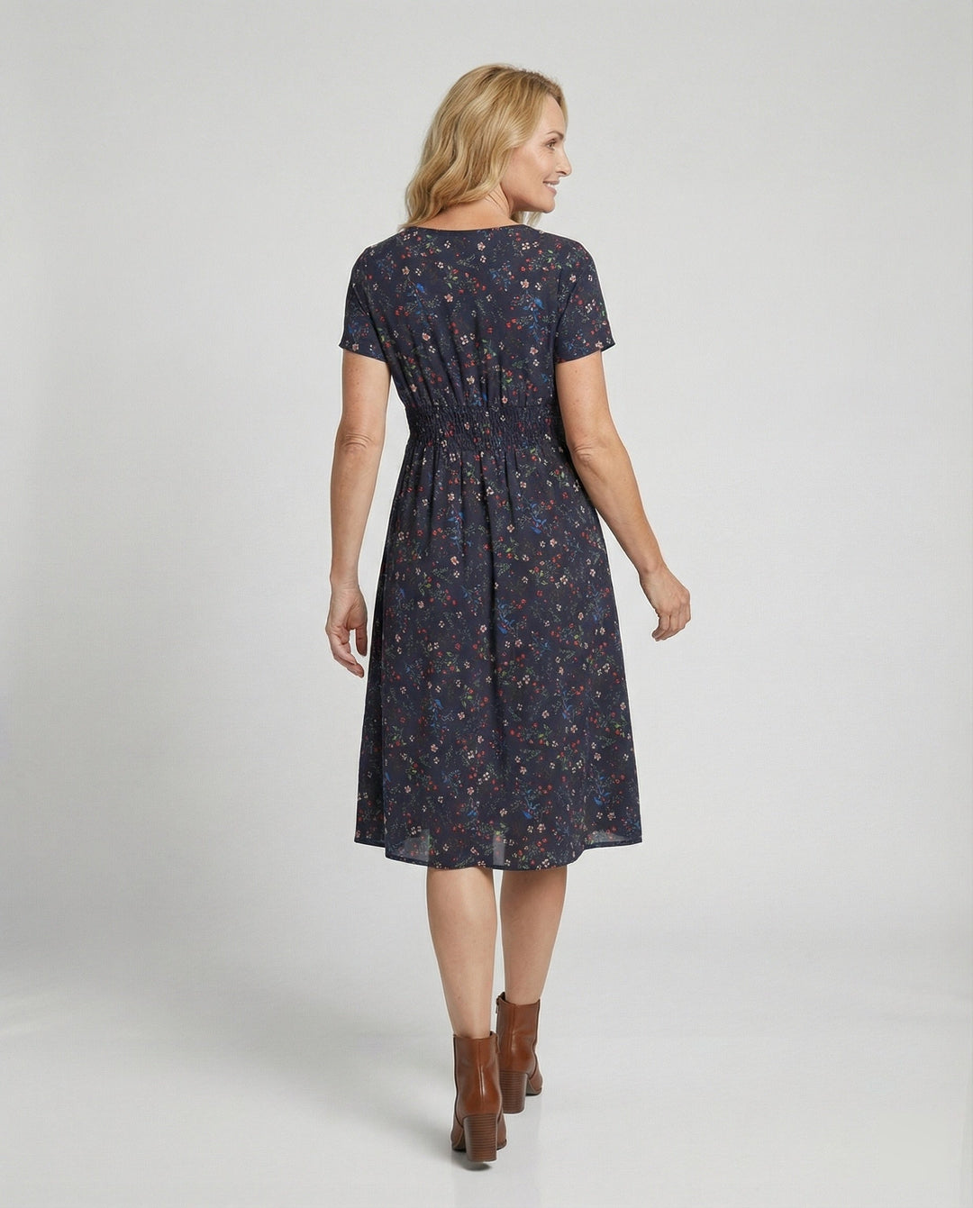 Damen Midikleid gesmokte Taille