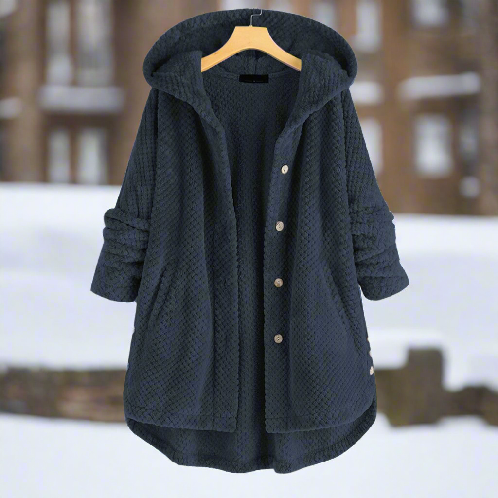 Bademantel - Strukturiertes Fleece - Lange und Lockere Passform - Knopfverschluss mit Taschen