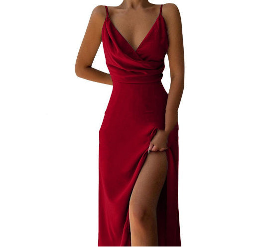 V-Ausschnitt Midikleid mit Druck und Schlitz