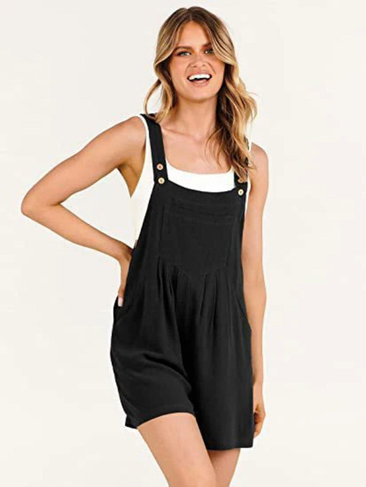 Jumpsuit-Shorts aus Baumwolle und Leinen mit weitem Bein