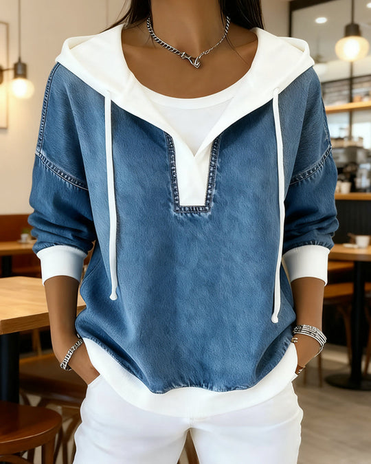 Sweatshirt mit Schnürung und Denim Einsätzen - Arvani