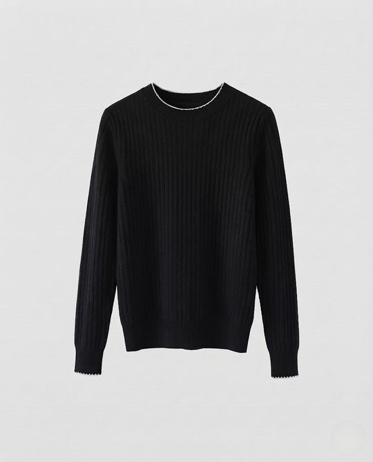 Damen Feiner Rippenstrick-Pullover mit kontrastierter Kantenverzierung und legerer Silhouette Nord Taschen