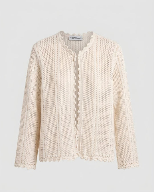 Damen Häkelcardigan mit Ajourmuster und gehäkeltem Abschluss Nord Taschen