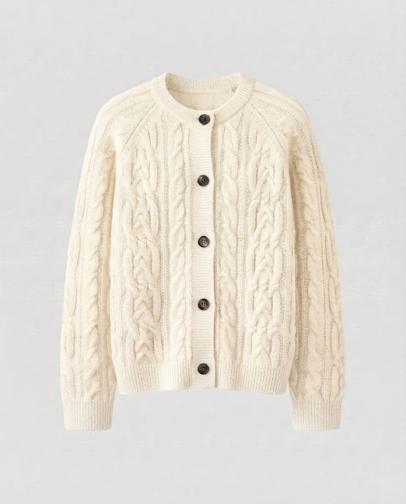 Damen Boxy-Zopfstrick-Cardigan mit Raglanärmeln und angoraähnlicher Haptik Nord Taschen