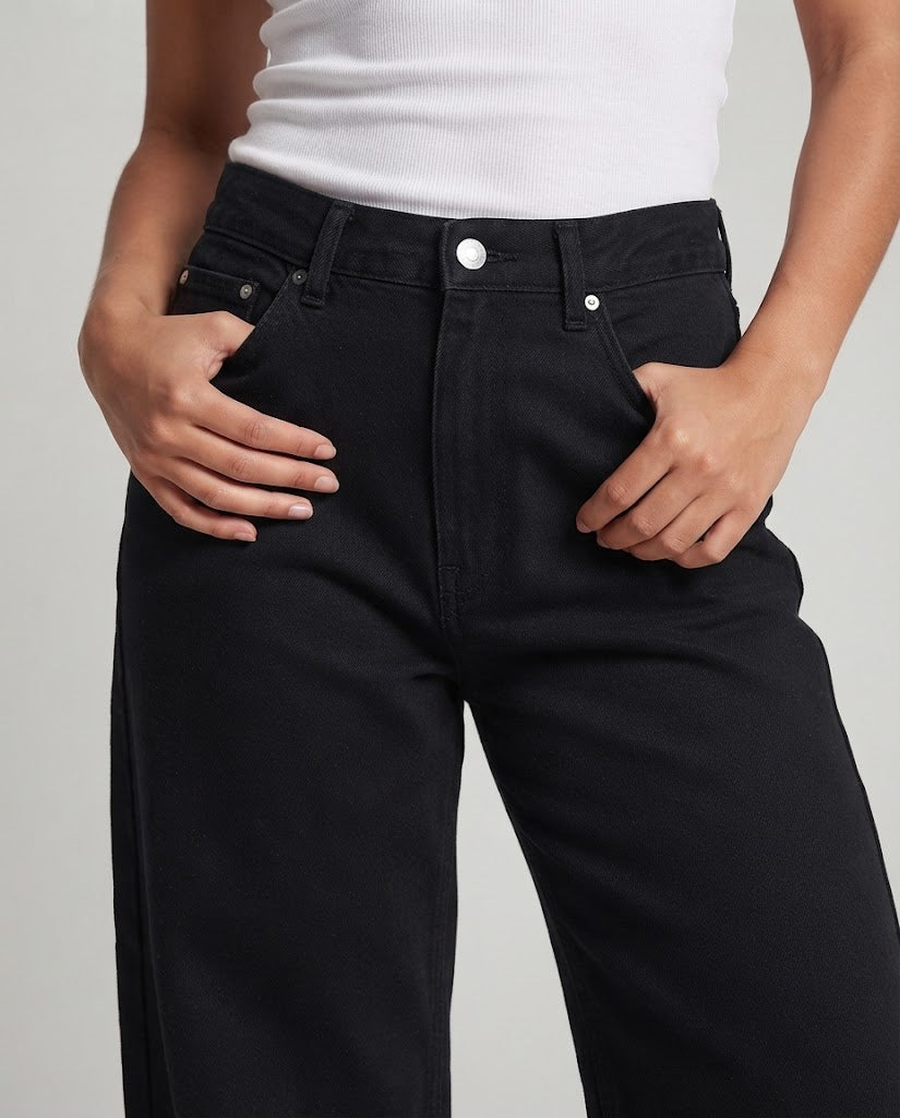 Damen Extraweite Baumwoll-Twill-Baggy-Hose mit hohem Bund und Clean-Look Nord Taschen