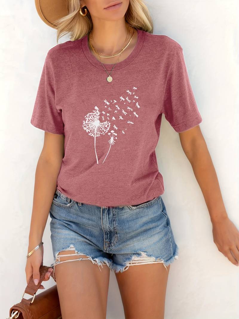 T-Shirt Mit Löwenzahn-Print Und Rundhalsausschnitt