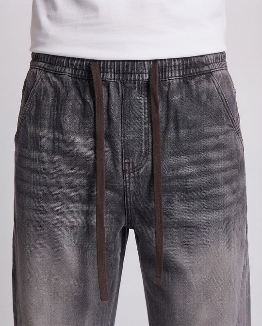 Herren weite Stonewash-Denimhose mit Kordelzug und Kontrastnähten Nord Taschen