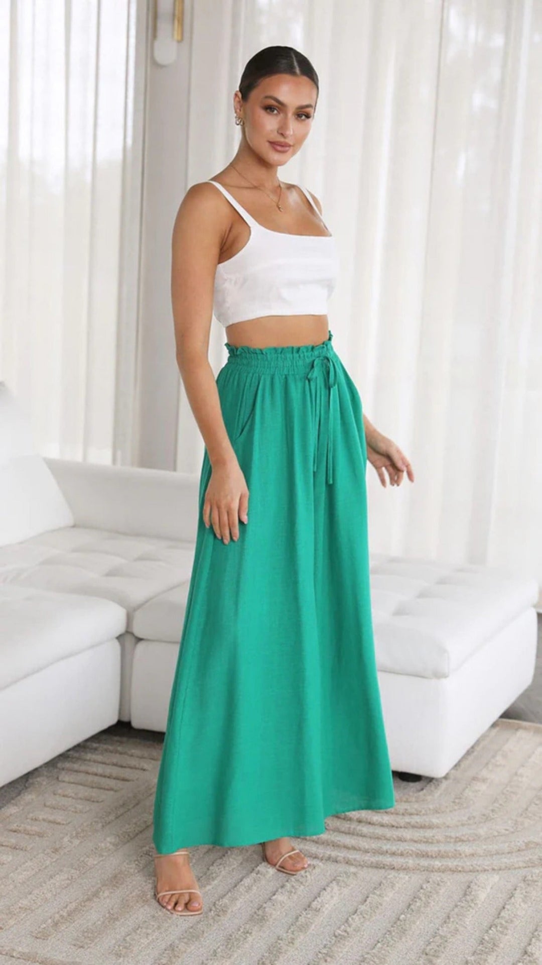 Elastischer Gürtel Weites Bein Hohe Taille Hose