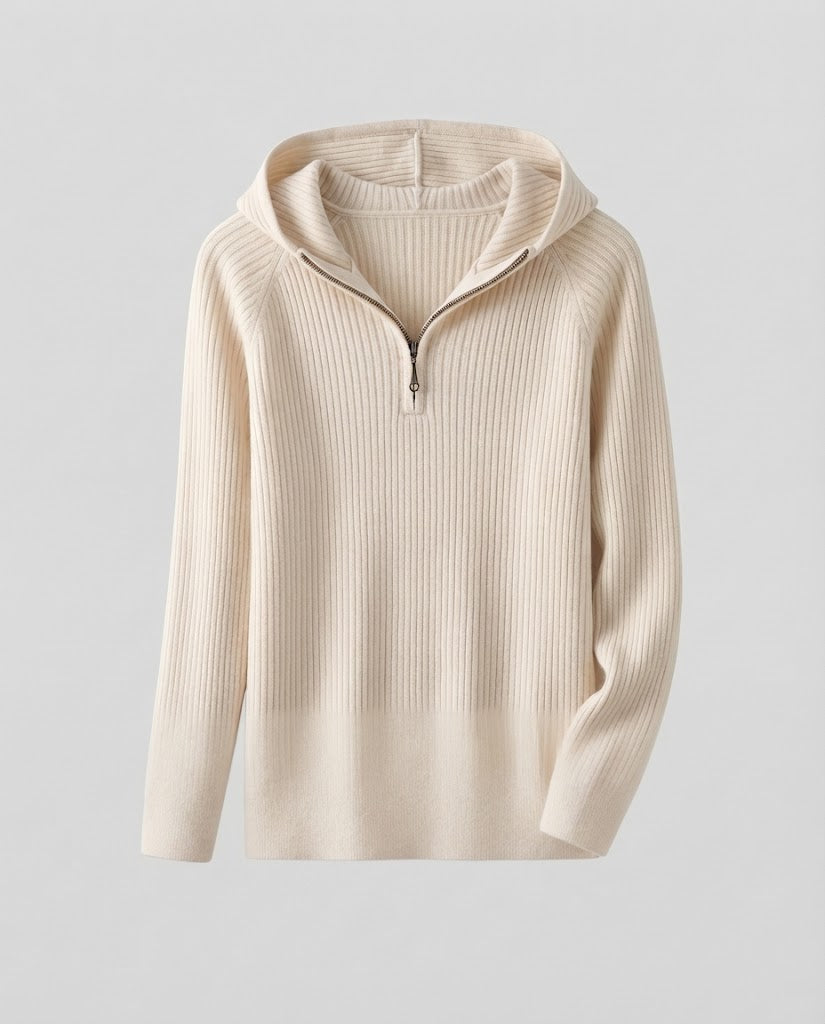 Damen Kaschmir-Optik Feinstrick-Pullover mit halbem Reißverschluss und feiner Rippenstruktur Nord Taschen