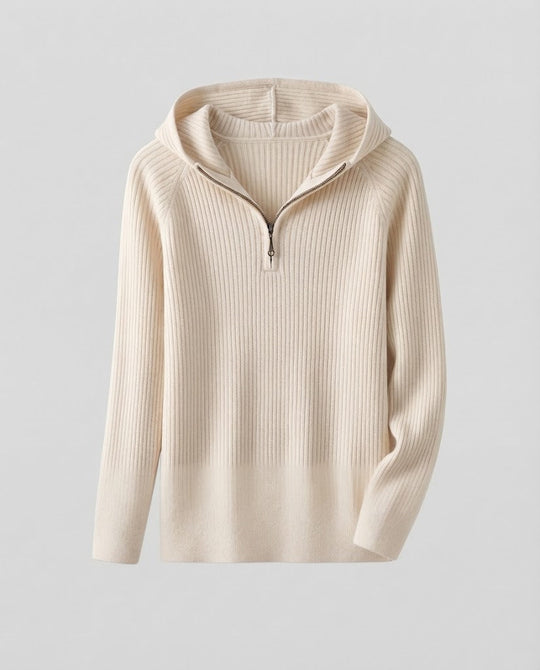 Damen Kaschmir-Optik Feinstrick-Pullover mit halbem Reißverschluss und feiner Rippenstruktur Nord Taschen