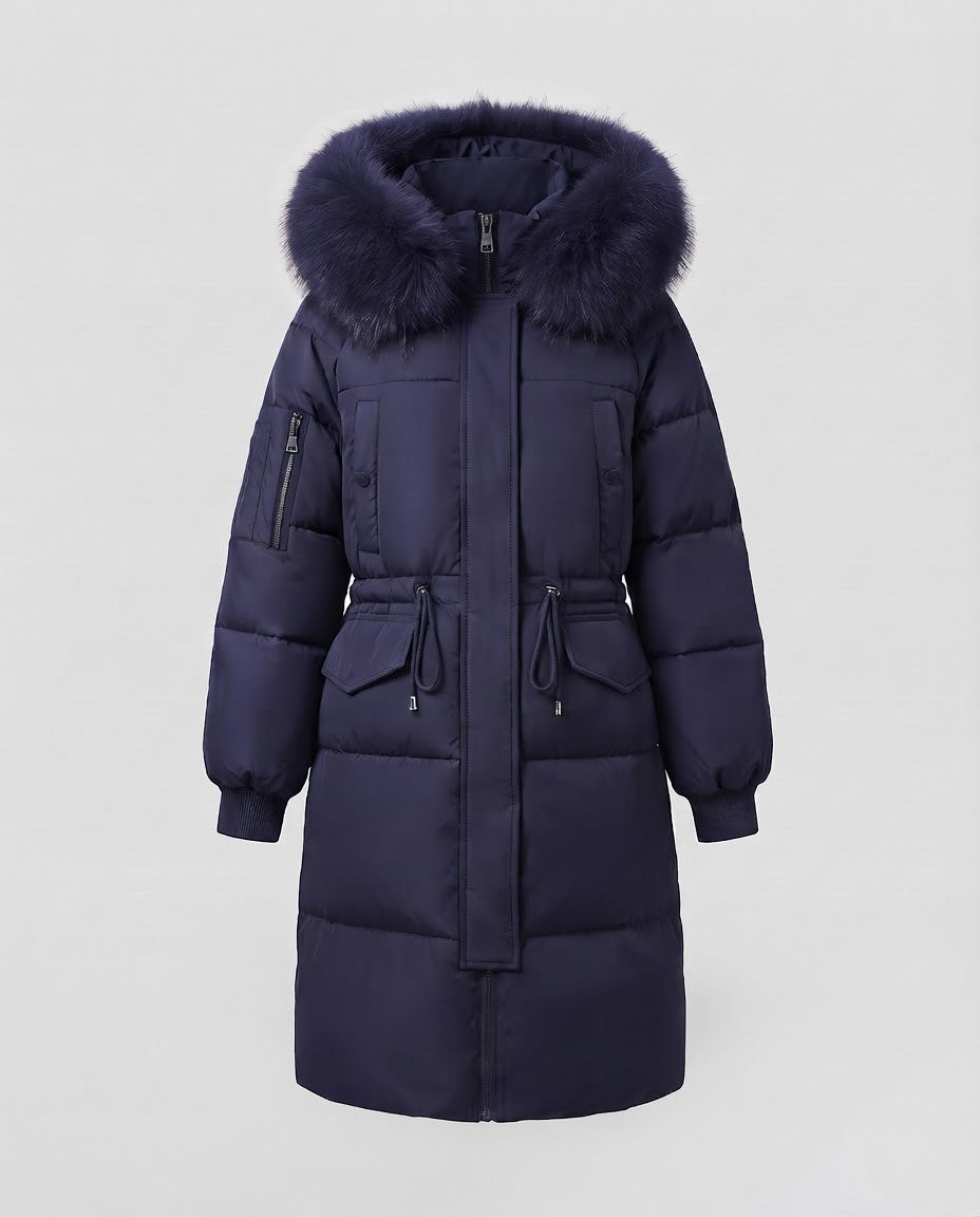Gefütterte Damen-Winterjacke, mittellang, mit Fellkragen