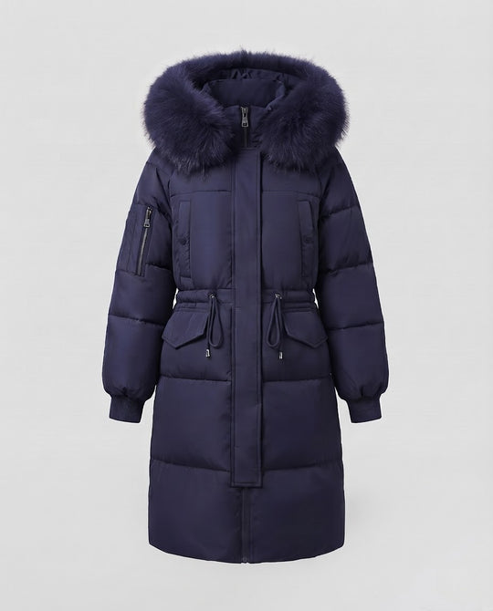 Gefütterte Damen-Winterjacke, mittellang, mit Fellkragen