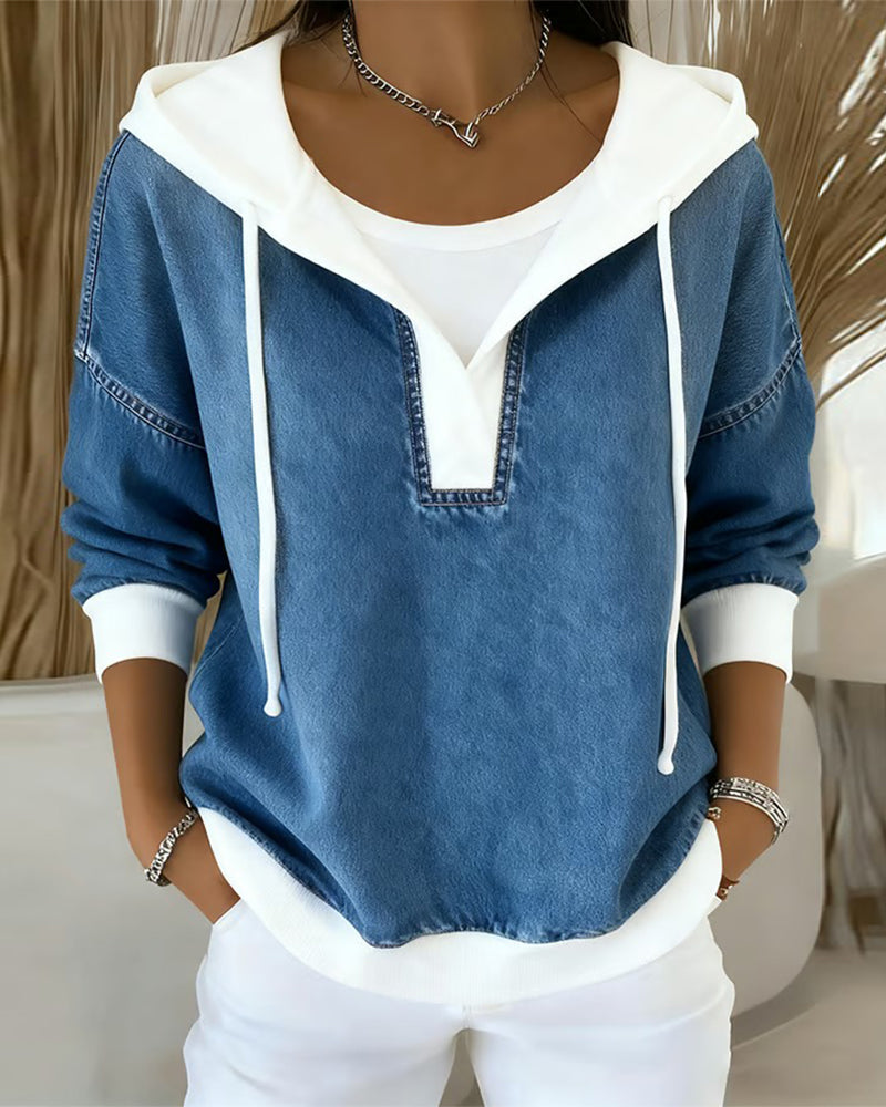 Sweatshirt mit Schnürung und Denim Einsätzen - Arvani