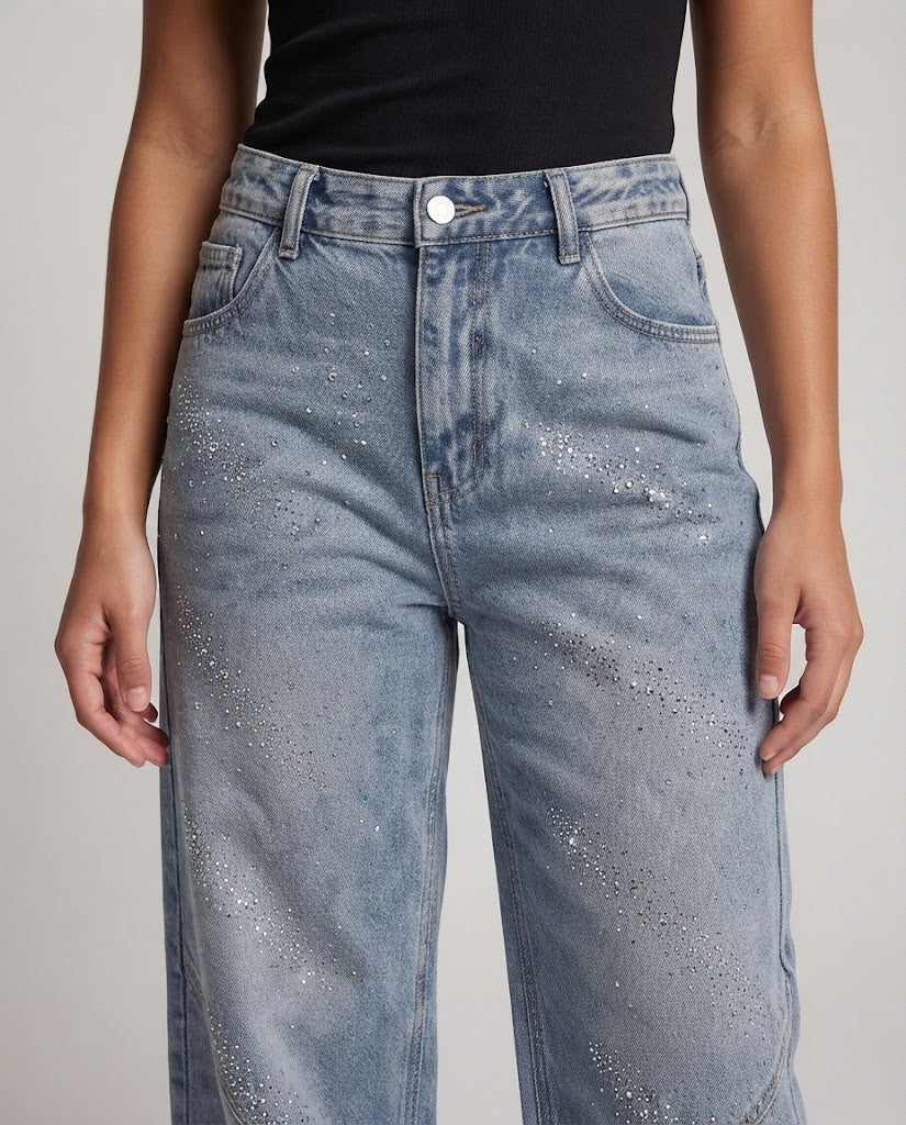 Damen Modische und weite Denim-Hose Nord Taschen