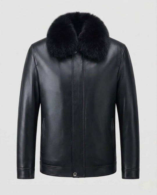 Herren Luxuriöse kurz geschnittene Lederblouson‑Jacke mit abnehmbarem Fellkragen Nord Taschen