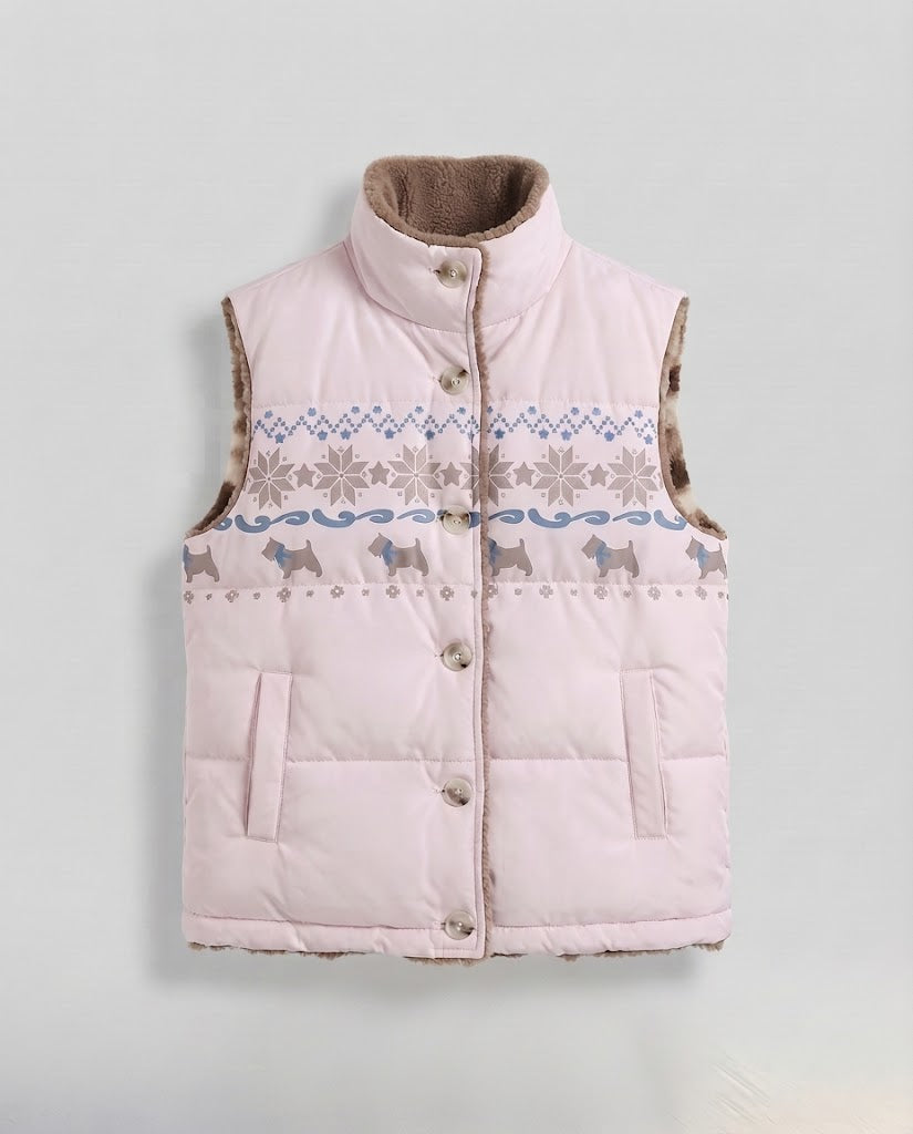 Damen Wendbare gesteppte Thermoweste mit Teddyfutter & Norwegermuster Nord Taschen