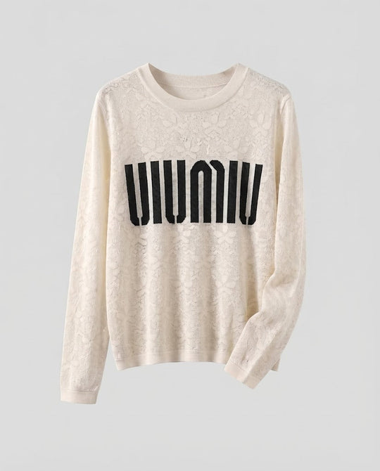 Damen Feinstrick-Pullover mit Rundhalsausschnitt, Jacquardstruktur und Logo-Front Nord Taschen