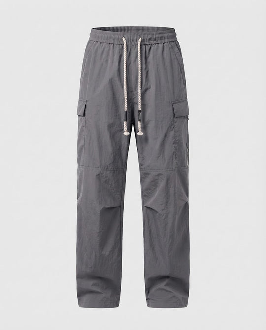 Herren Weite Nylon-Baggy-Cargohose mit Kordelzug und Zipper-Tasche Nord Taschen