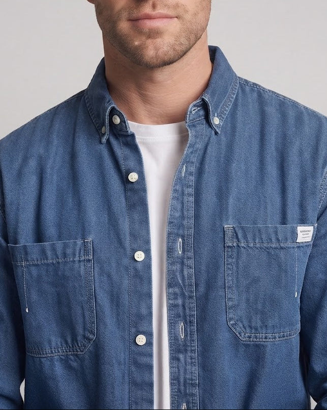 Herren Oversize-Denim-Hemdjacke mit Brusttaschen und Button-Down-Kragen Nord Taschen