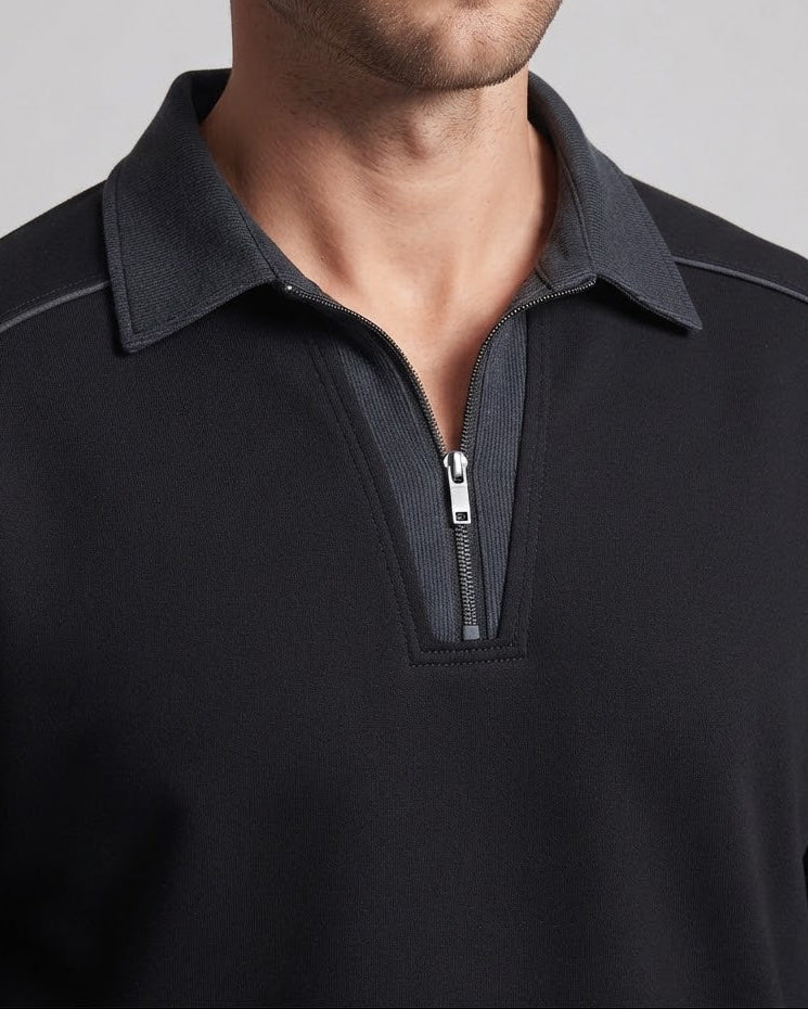 Herren Oversize Sweatshirt mit Hemdkragen-Optik und halbhohem Reißverschluss Nord Taschen